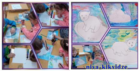 Маленькие художники рисовали белых медведей и северное сияние